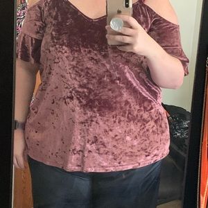 torrid Tops - Maroon Velvet Cold Shoulder Top torrid Tops - Maroon Velvet Cold Shoulder Top